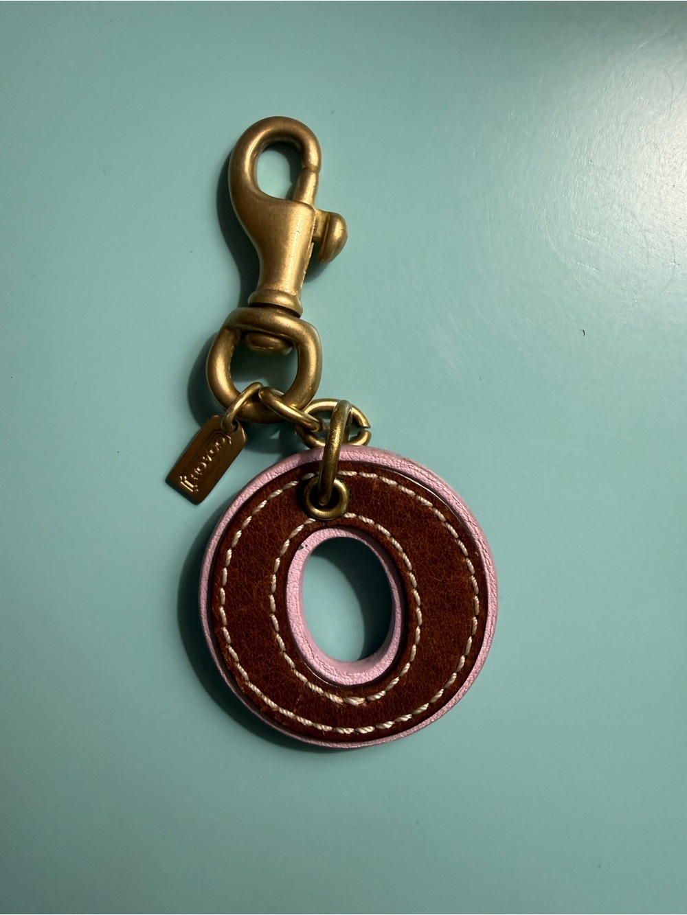 Vintage Coach Leather 'O' Key / Bag Charm in Brown and Pink